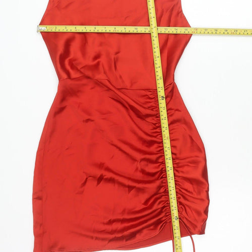 Zara Women Red Size 12 Slip Dress Sleeveless Short Ruched Partywear