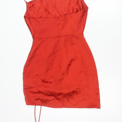 Zara Women Red Size 12 Slip Dress Sleeveless Short Ruched Partywear
