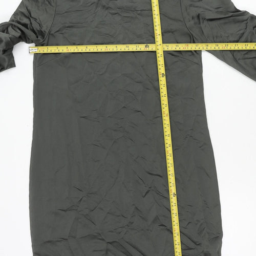 H&M Women Green Shift Dress Size S Puff Sleeve Knee Length
