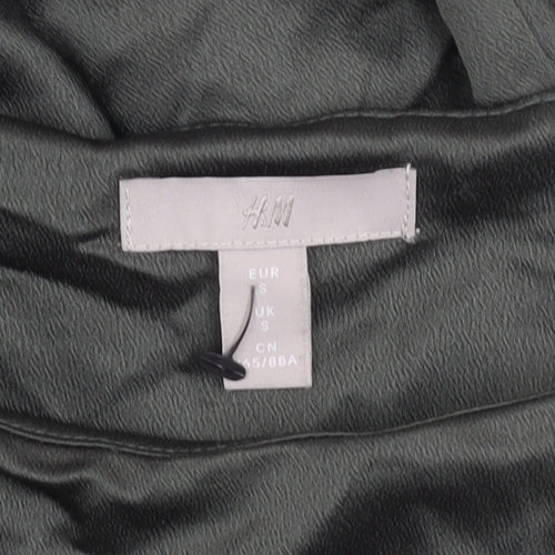 H&M Women Green Shift Dress Size S Puff Sleeve Knee Length