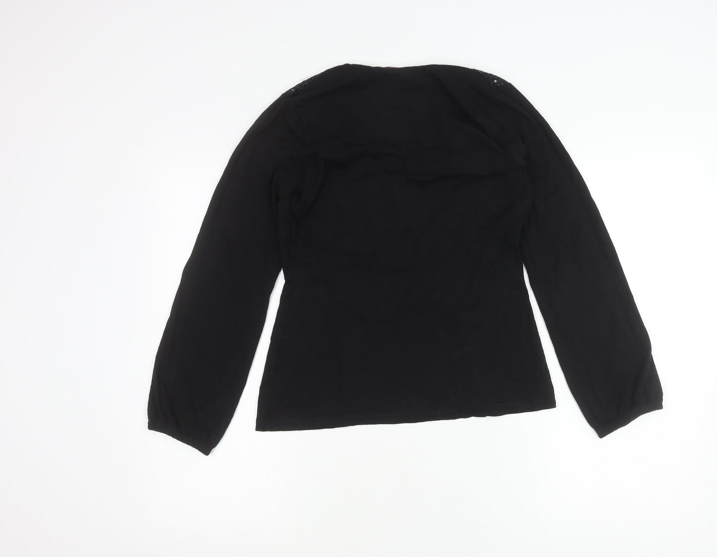Bravissimo Womens Black Wrap Blouse Size 10 Long Sleeve Sequin Party Top