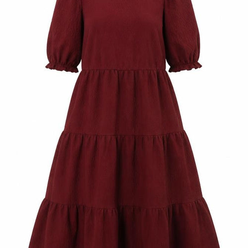 New Look Women Red Skater Dress Size 6 Puff Sleeve Round Neck