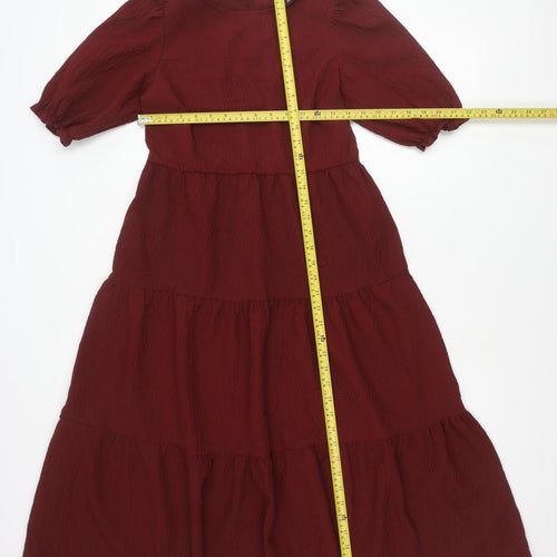New Look Women Red Skater Dress Size 6 Puff Sleeve Round Neck