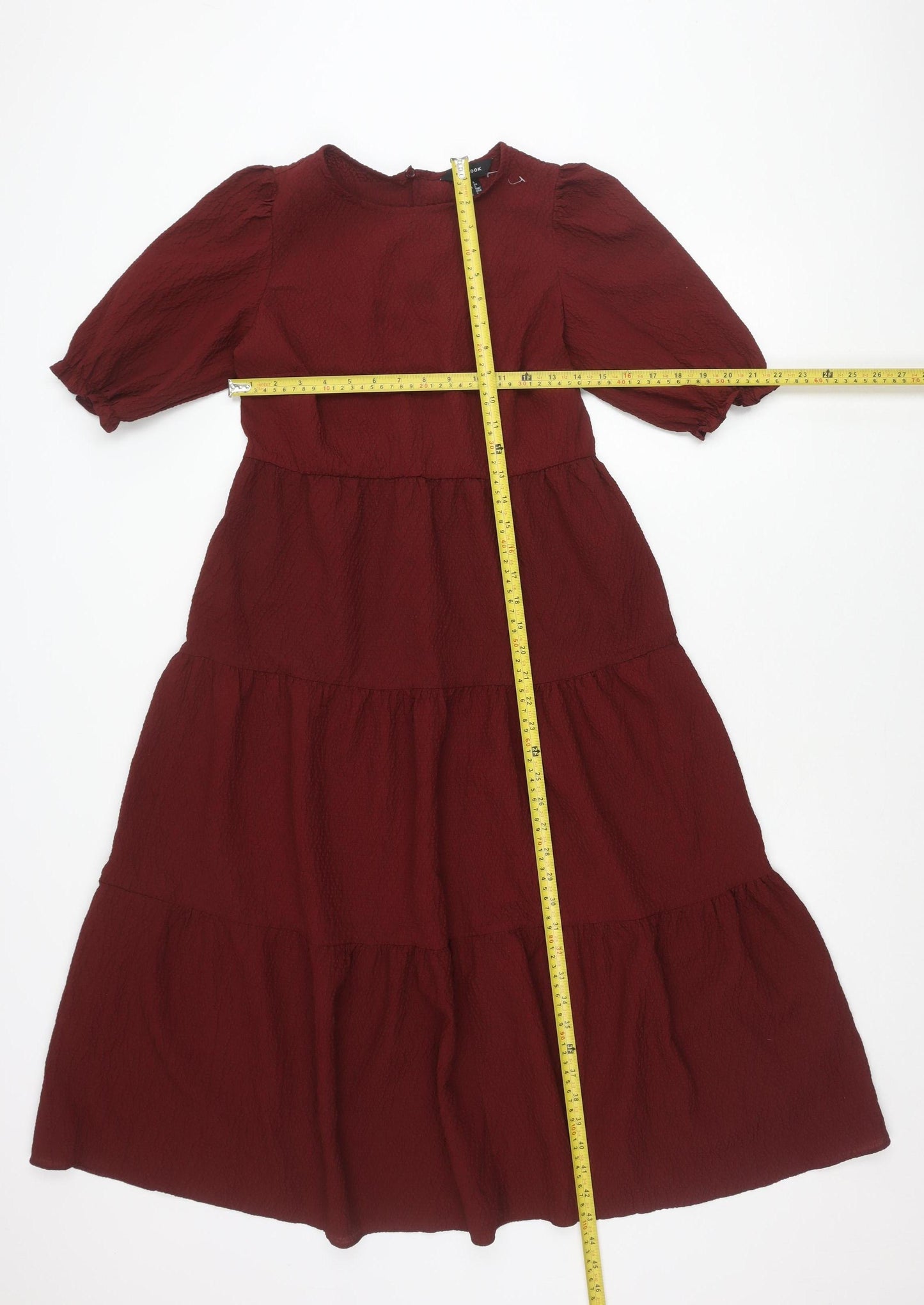 New Look Women Red Skater Dress Size 6 Puff Sleeve Round Neck