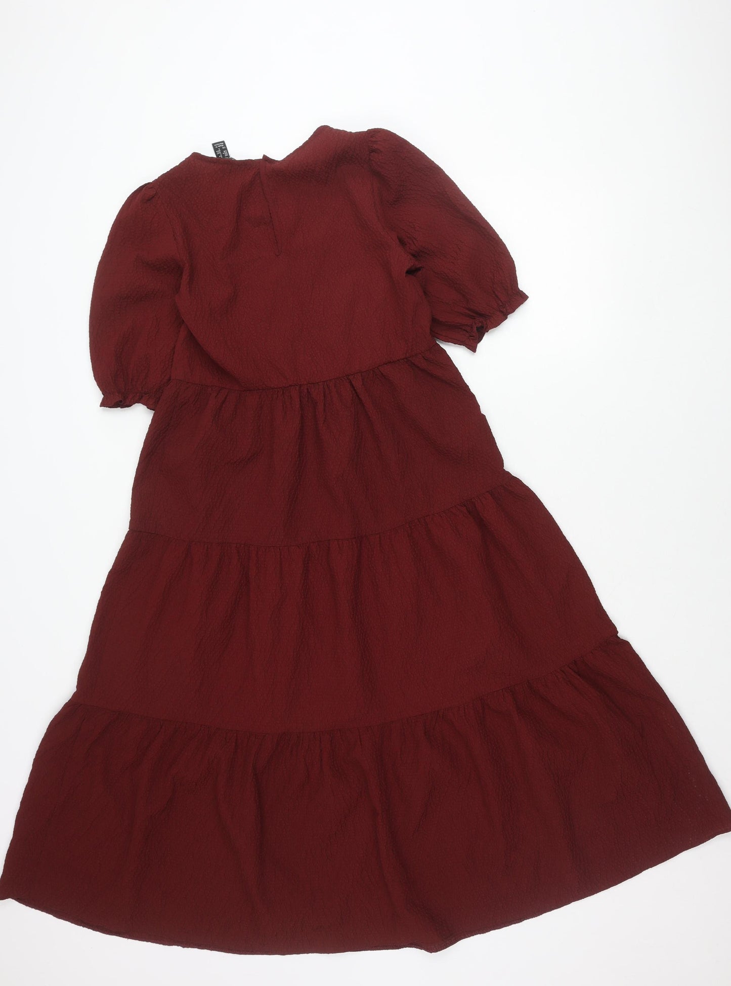 New Look Women Red Skater Dress Size 6 Puff Sleeve Round Neck