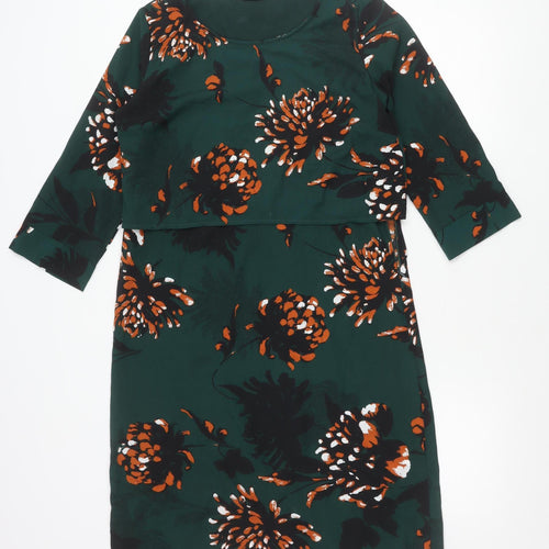 Mamalicious Women Green Floral Shift Maternity Dress Size M 3/4 Sleeve