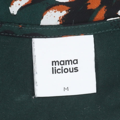 Mamalicious Women Green Floral Shift Maternity Dress Size M 3/4 Sleeve
