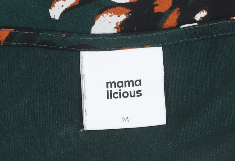 Mamalicious Women Green Floral Shift Maternity Dress Size M 3/4 Sleeve