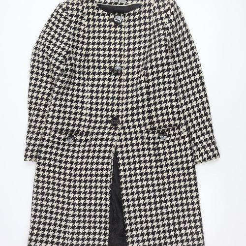 Marks and Spencer Women’s Black White Houndstooth Wool Blend Mid-Length Coat Size 10