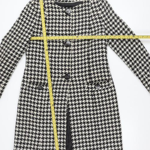 Marks and Spencer Women’s Black White Houndstooth Wool Blend Mid-Length Coat Size 10