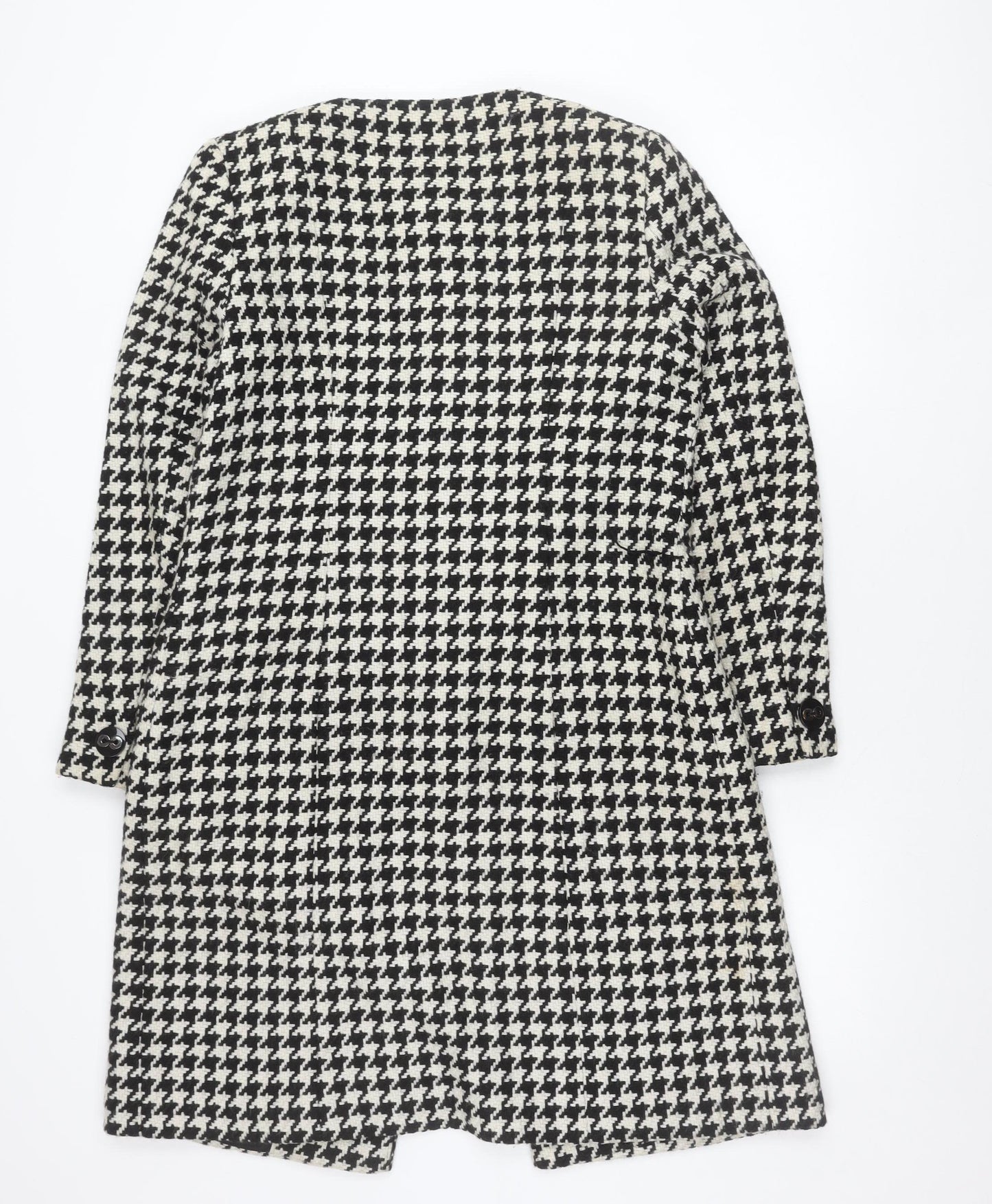 Marks and Spencer Women’s Black White Houndstooth Wool Blend Mid-Length Coat Size 10