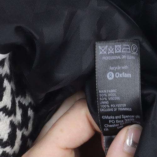 Marks and Spencer Women’s Black White Houndstooth Wool Blend Mid-Length Coat Size 10