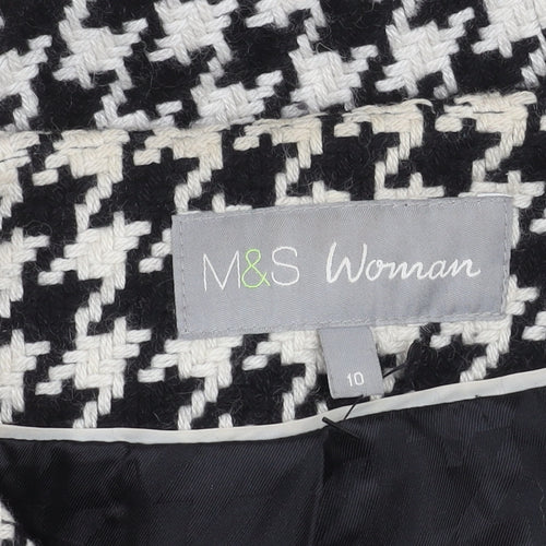 Marks and Spencer Women’s Black White Houndstooth Wool Blend Mid-Length Coat Size 10
