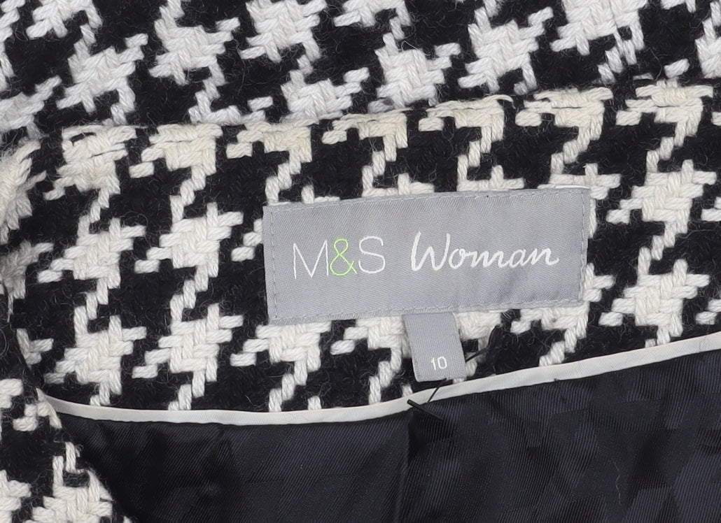 Marks and Spencer Women’s Black White Houndstooth Wool Blend Mid-Length Coat Size 10