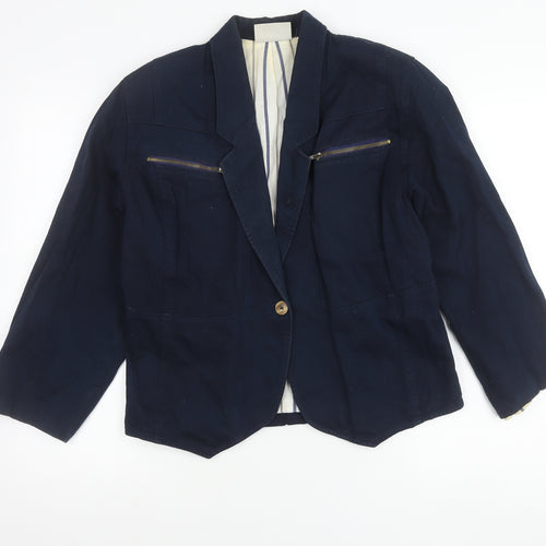 Additions Women's Blue Size 12 Cotton Single-Breasted Blazer Jacket