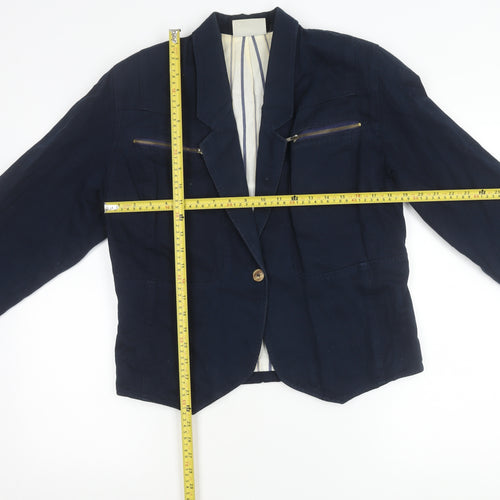 Additions Women's Blue Size 12 Cotton Single-Breasted Blazer Jacket