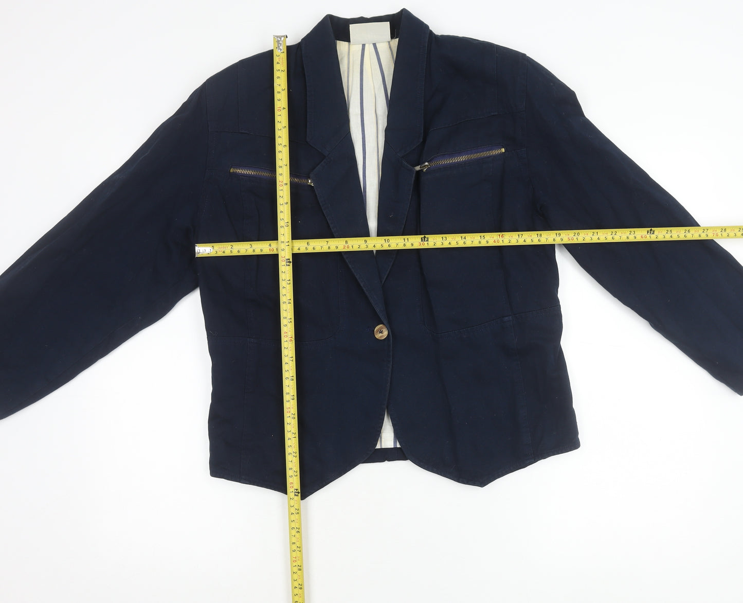 Additions Women's Blue Size 12 Cotton Single-Breasted Blazer Jacket