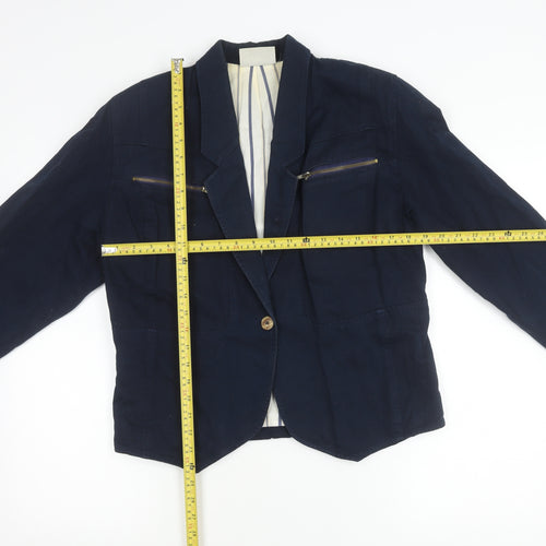 Additions Women's Blue Size 12 Cotton Single-Breasted Blazer Jacket
