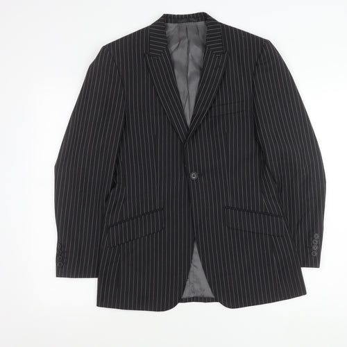 Men’s Black Pinstripe Slim Fit Suit Jacket 34 Chest Wool Blend