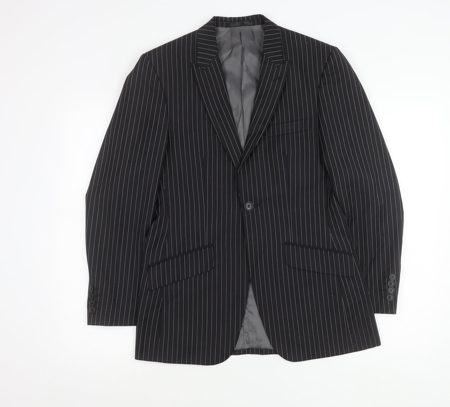 Men’s Black Pinstripe Slim Fit Suit Jacket 34 Chest Wool Blend