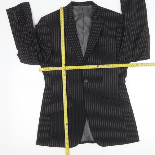 Men’s Black Pinstripe Slim Fit Suit Jacket 34 Chest Wool Blend