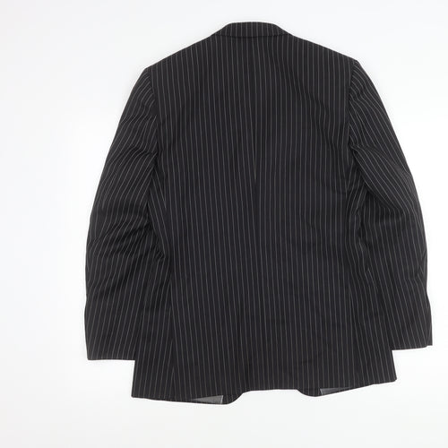 Men’s Black Pinstripe Slim Fit Suit Jacket 34 Chest Wool Blend
