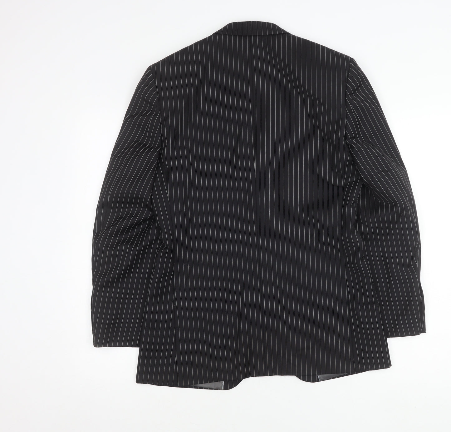 Men’s Black Pinstripe Slim Fit Suit Jacket 34 Chest Wool Blend