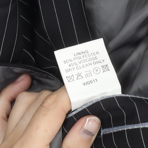 Men’s Black Pinstripe Slim Fit Suit Jacket 34 Chest Wool Blend
