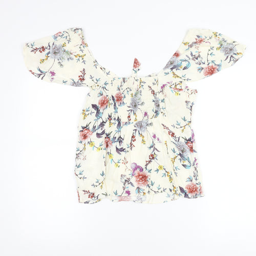 Oasis Women’s Multicoloured Floral Off Shoulder Peasant Blouse Size 14