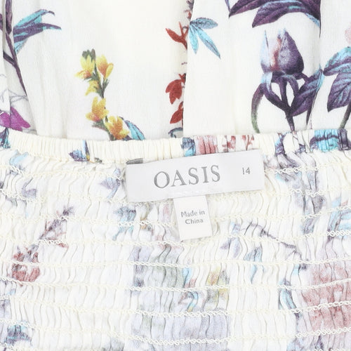Oasis Women’s Multicoloured Floral Off Shoulder Peasant Blouse Size 14