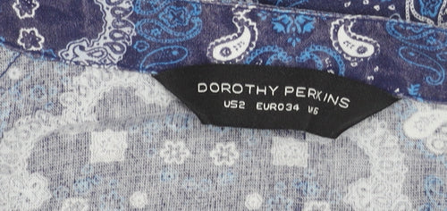 Dorothy Perkins Womens Blue Paisley Tunic Blouse Size 6 Viscose