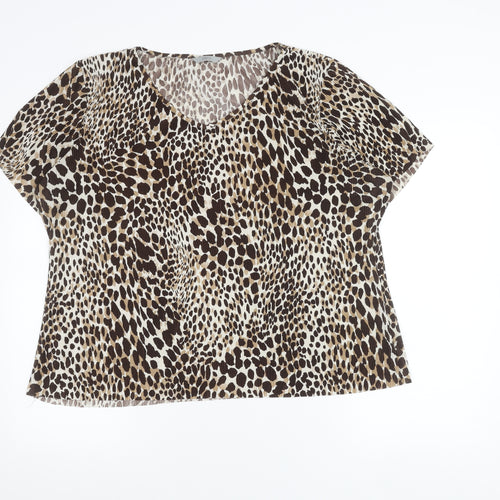 Marks and Spencer Womens Brown Animal Print Blouse UK 20 V-Neck Short Sleeve
