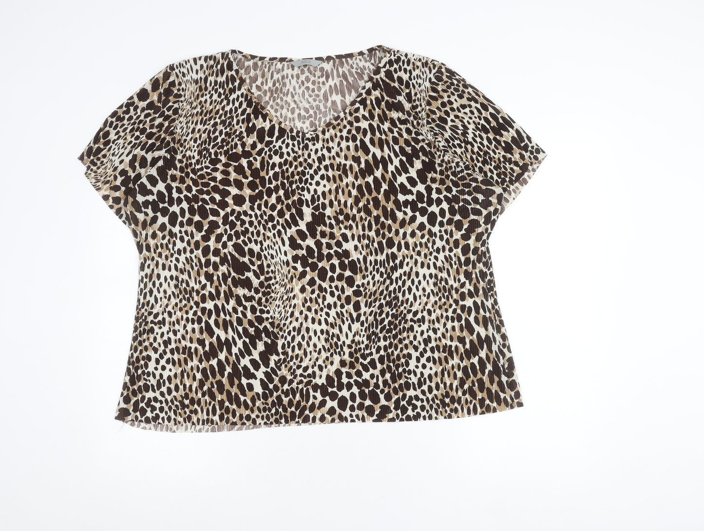 Marks and Spencer Womens Brown Animal Print Blouse UK 20 V-Neck Short Sleeve