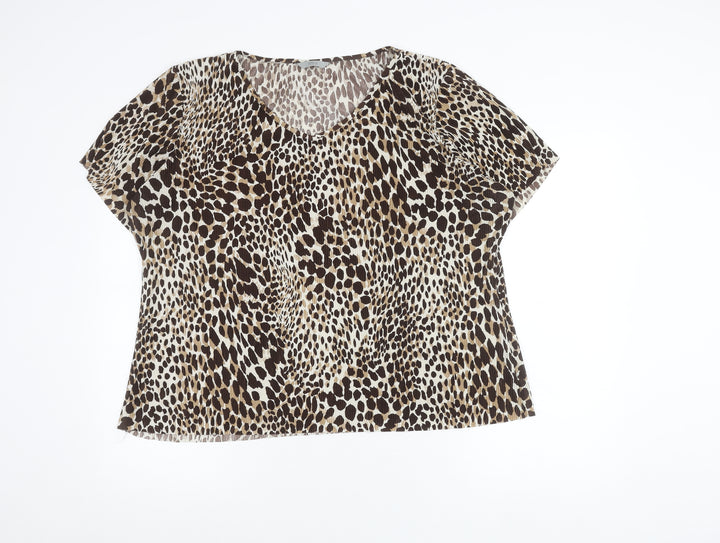 Marks and Spencer Womens Brown Animal Print Blouse UK 20 V-Neck Short Sleeve