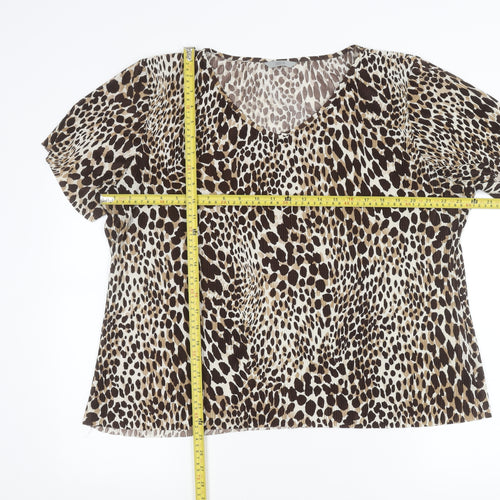 Marks and Spencer Womens Brown Animal Print Blouse UK 20 V-Neck Short Sleeve