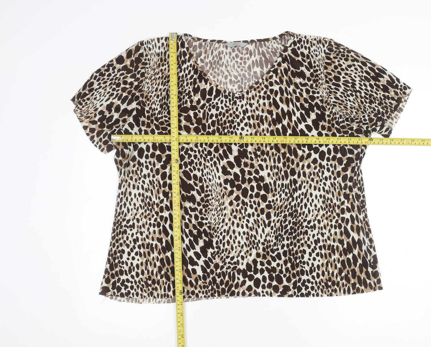 Marks and Spencer Womens Brown Animal Print Blouse UK 20 V-Neck Short Sleeve