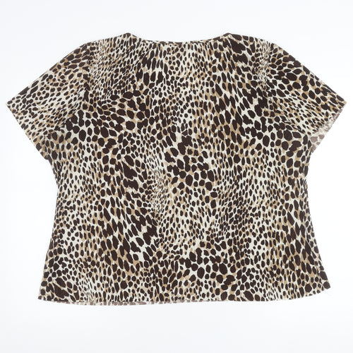 Marks and Spencer Womens Brown Animal Print Blouse UK 20 V-Neck Short Sleeve