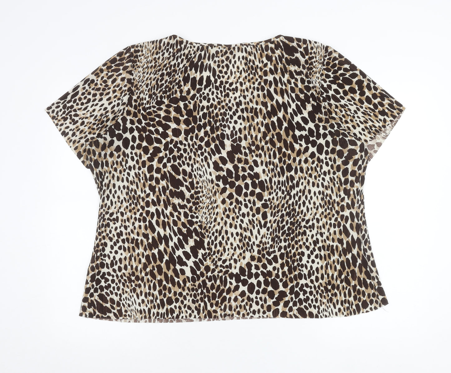 Marks and Spencer Womens Brown Animal Print Blouse UK 20 V-Neck Short Sleeve