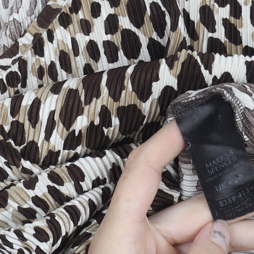 Marks and Spencer Womens Brown Animal Print Blouse UK 20 V-Neck Short Sleeve