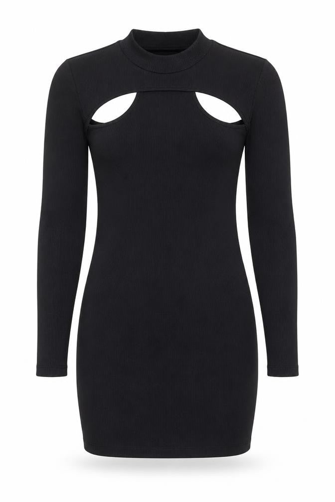H&M Divided Women’s Black XS Bodycon Mini Dress Long Sleeve Cut Out