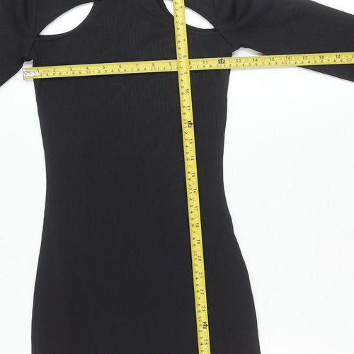 H&M Divided Women’s Black XS Bodycon Mini Dress Long Sleeve Cut Out