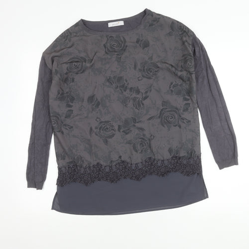Marks and Spencer Per Una Women's Grey Floral Tunic Blouse UK 10 Long Sleeve
