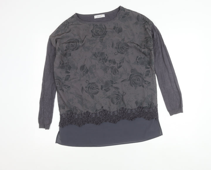 Marks and Spencer Per Una Women's Grey Floral Tunic Blouse UK 10 Long Sleeve
