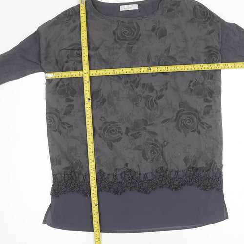 Marks and Spencer Per Una Women's Grey Floral Tunic Blouse UK 10 Long Sleeve