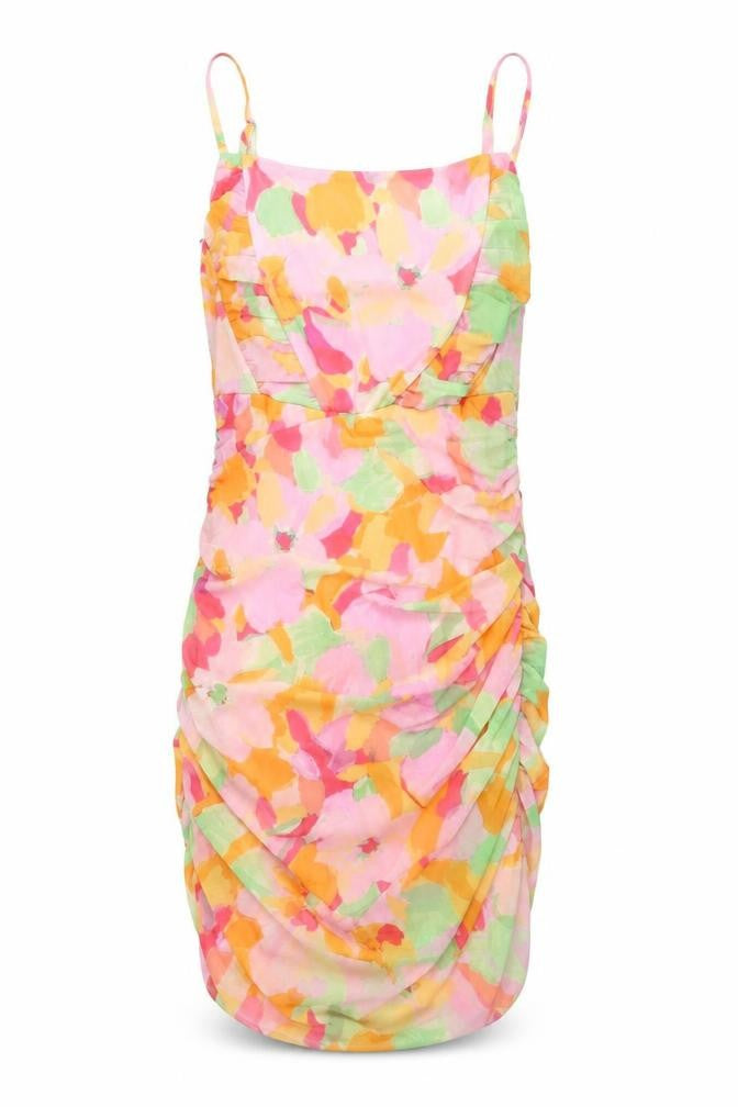Front view of Stradivarius Women’s Multicoloured Floral Bubble Dress, size UK 8