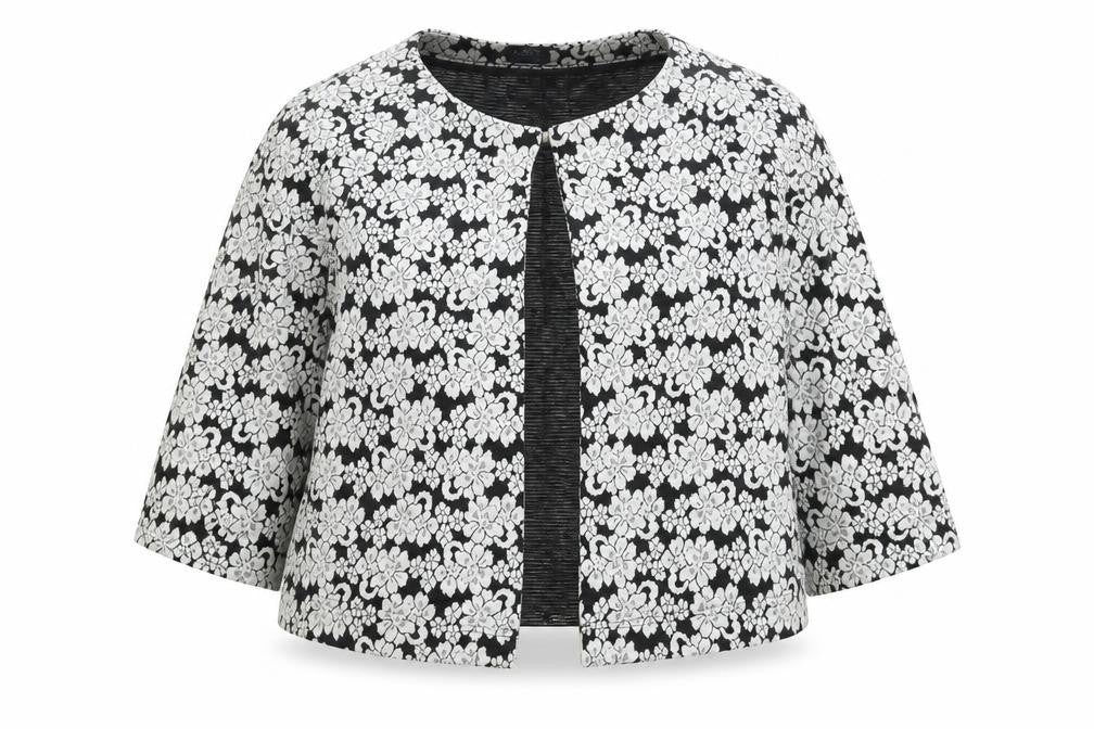 Front view of Marks & Spencer Women Black Floral Jacket, size 12, Regular Fit