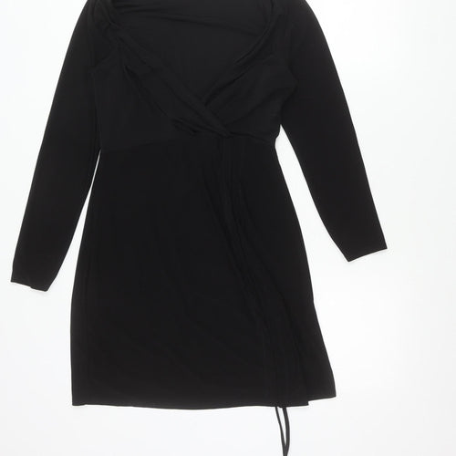 Cameo Rose Women's Black Wrap Dress Size 12 Long Sleeve V-Neck