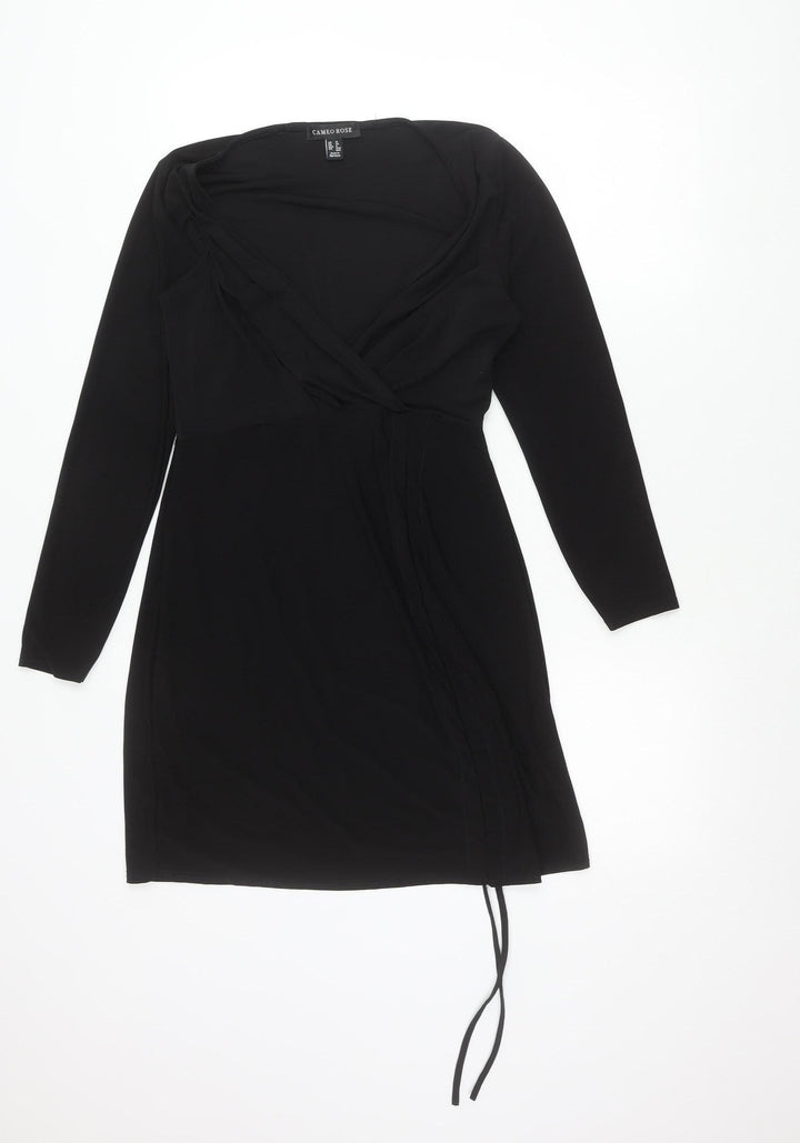 Cameo Rose Women's Black Wrap Dress Size 12 Long Sleeve V-Neck