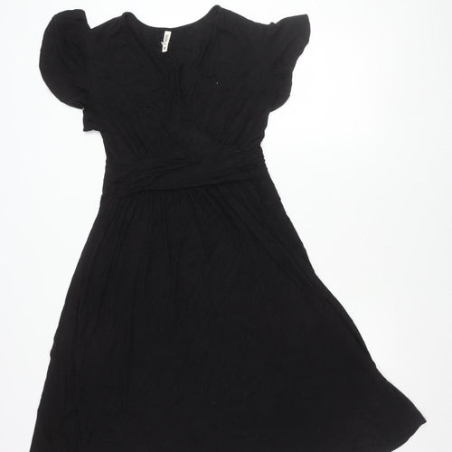 GRECERELLE Women’s Black A-Line Knee Length V-Neck Dress M