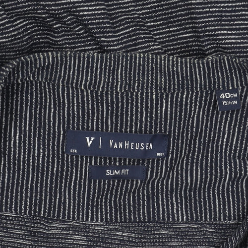 Van Heusen Men’s Blue Slim Fit Long Sleeve Striped Button-Up Shirt Size 15.5
